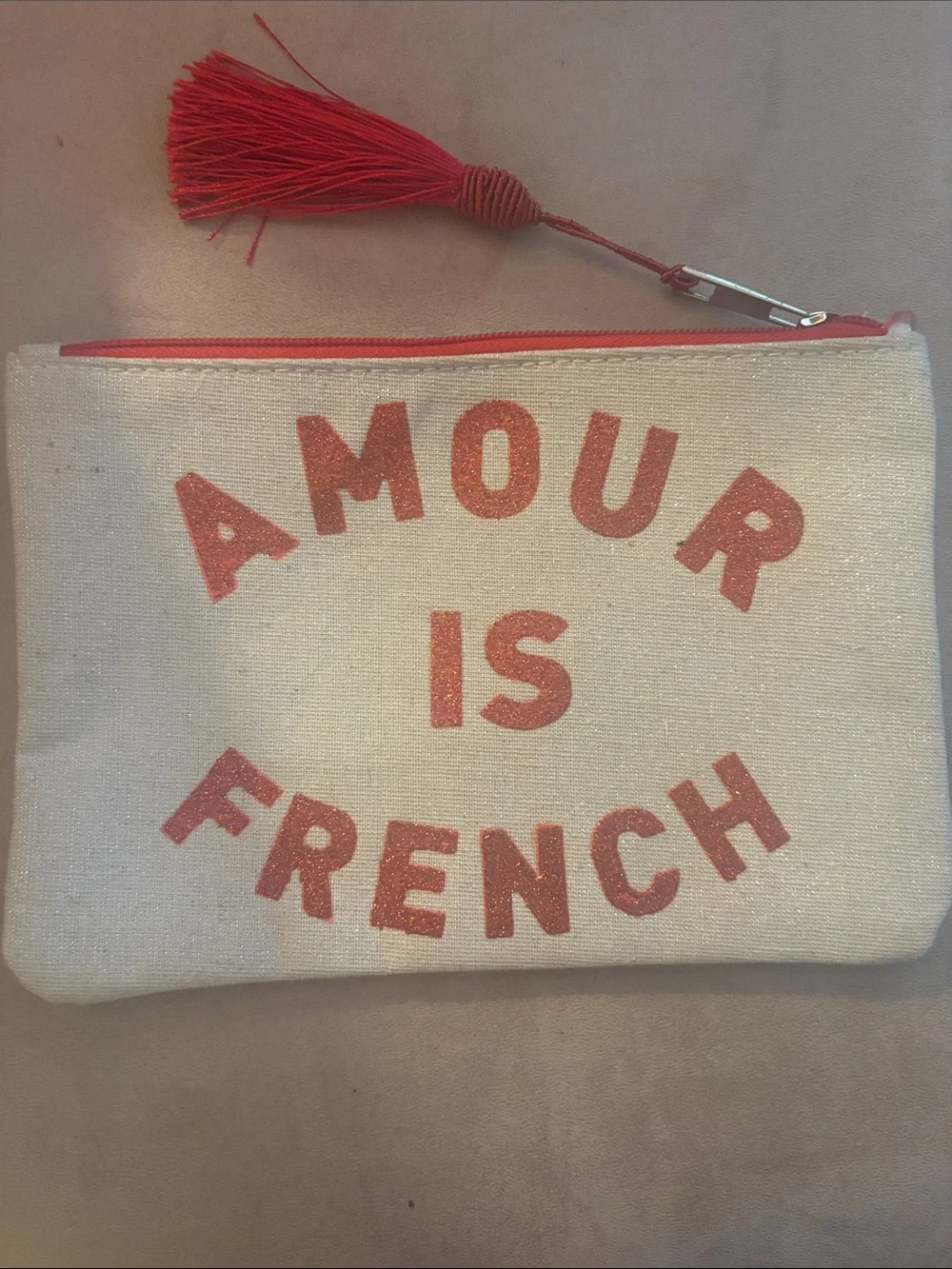 Canvas Cosmetic Pouch with Red Lettering and Tassel